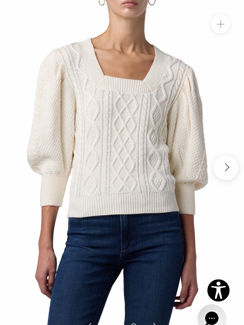 Joe's Jeans Cream Cable Knit Scoop Neck Sweater
